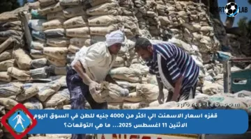 قفزة أسعار الأسمنت إلى أكثر من 4000 جنيه للطن في السوق اليوم الإثنين 11 أغسطس 2025… ما هي التوقعات؟